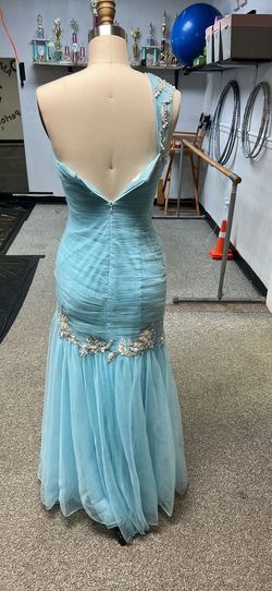 Sherri Hill Blue Size 2 Floor Length Tulle One Shoulder Prom Straight Dress on Queenly