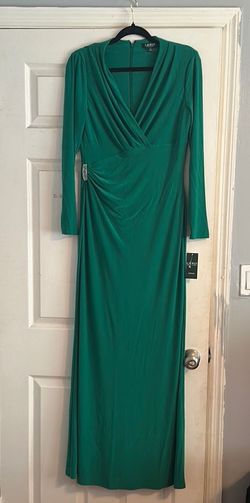 Ralph Lauren Green Size 8 Sleeves Long Sleeve Prom Straight Dress on Queenly