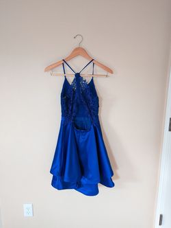 Dillard's  Blue Size 2 Lace Silk Sequin A-line Dress on Queenly