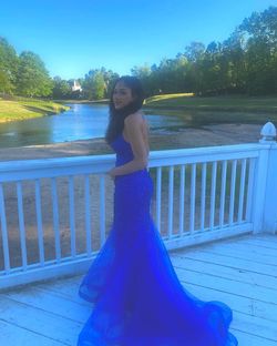 Amelia Couture Blue Size 4 Bachelorette Floor Length Pageant Mermaid Dress on Queenly