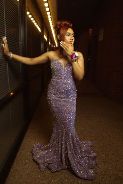 Style PS21208 portia & scarlett Purple Size 4 Strapless Sequin Military Prom Jewelled Mermaid Dress on Queenly