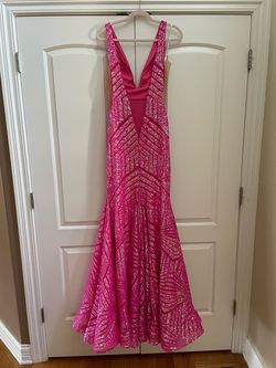 Jovani Pink Size 10 Pageant Barbiecore Floor Length Train Mermaid Dress on Queenly