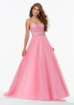 Style 99126 MoriLee Pink Size 2 Tall Height Floor Length Tulle Prom Ball gown on Queenly