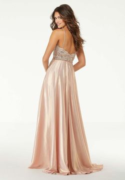 Style 45060 MoriLee Gold Size 00 Floor Length Tall Height Shiny Train Dress on Queenly
