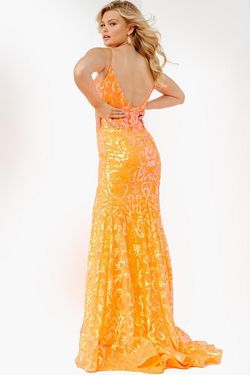 Style JVN23216 Jovani Orange Size 0 Black Tie Pageant Floor Length Jvn23216 Side slit Dress on Queenly
