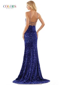 Style 2459 Colors Blue Size 6 Sequined Floor Length Mermaid Dress on Queenly