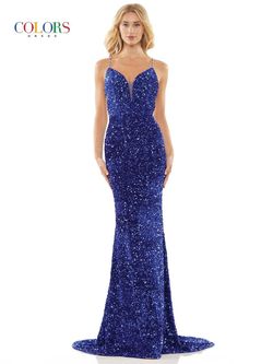 Style 2459 Colors Blue Size 6 Sequined Floor Length Mermaid Dress on Queenly