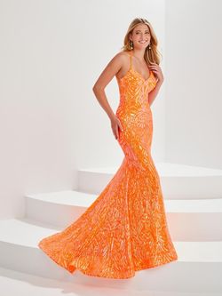 Style 16016 Tiffany Designs Orange Size 8 Spaghetti Strap Train Tall Height Mermaid Dress on Queenly