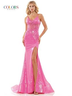 Style 2848 Colors Pink Size 6 Black Tie Sequin Side slit Dress on Queenly