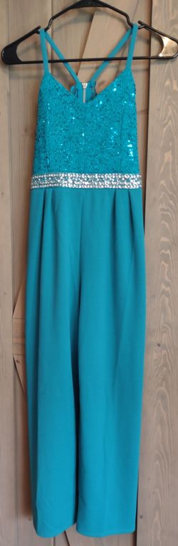 Honey and Rosie  Blue Size 14 Plus Size Floor Length Spaghetti Strap Jumpsuit Dress on Queenly
