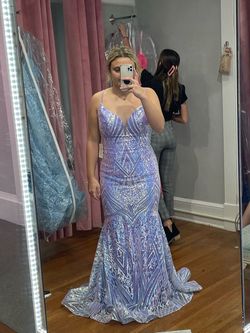 Ella Grace Purple Size 10 Sequined Black Tie Short Height Prom Mermaid Dress on Queenly