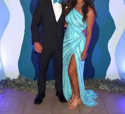 Ashley Lauren Blue Size 0 Floor Length Black Tie Pageant One Shoulder Mermaid Dress on Queenly
