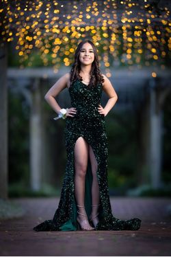 Portia and Scarlett Dark Green Size 4 Jewelled Floor Length Strapless Train Side slit Dress on Queenly