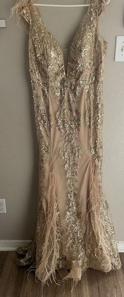 Gls Gold Size 18 Sequined 50 Off Feather Ball gown on Queenly