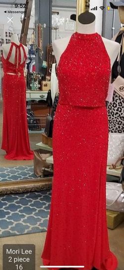 MoriLee Bright Red Size 16 Mori Lee Two Piece Sorority Formal Military Straight Dress on Queenly