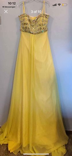 Mori Lee Yellow Size 14 Morilee Sequined Military Beaded Top A-line Dress on Queenly