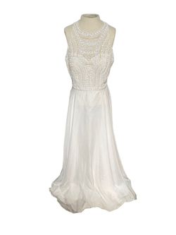 Chemille White Size 12 High Neck Medium Height Jewelled Tulle A-line Dress on Queenly