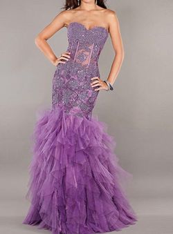 Jovani Purple Size 6 Lace Strapless Military Mermaid Dress on Queenly