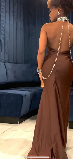 Custom Brown Size 2 Jewelled Prom Black Tie Mermaid Dress on Queenly