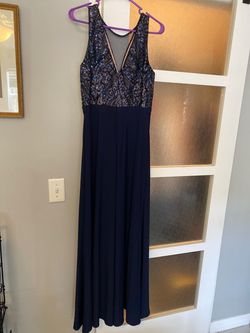 Night Moves Blue Size 8 Floor Length Free Shipping Straight Dress on Queenly