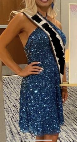 Ashley Lauren Blue Size 4 Prom Sequin Midi Cocktail Dress on Queenly
