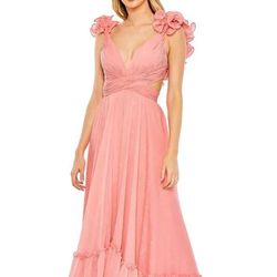 Mac Duggal Pink Size 8 Plunge Ruffles Cut Out Prom Black Tie Straight Dress on Queenly
