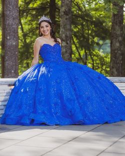 Mori Lee Royal Blue Size 2 Sweet 16 Medium Height Sequined Ball gown on Queenly