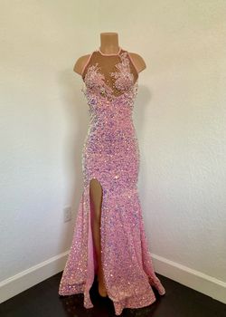Wow Light Pink Size 4 Pageant Wedding Sequined Black Tie Straight Dress on Queenly