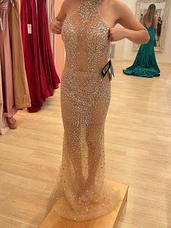 Jovani Nude Size 2 Pageant Sequined Sheer Straight Dress on Queenly