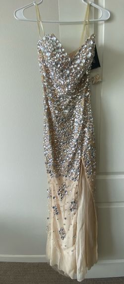 Jovani Nude Size 2 Tall Height Prom Jewelled Sorority Formal Side slit Dress on Queenly