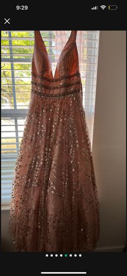 Jovani Pink Size 16 A-line Bridgerton Rose Gold Embroidery Backless Ball gown on Queenly