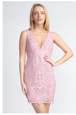Style 9641-2 Minuet Pink Size 6 Lace Cocktail Dress on Queenly
