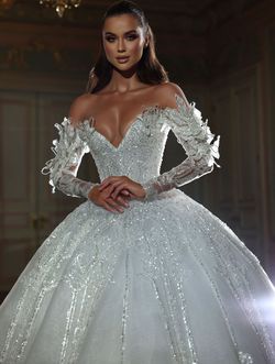 Style AD3004 Albina Dyla White Size 12 Ad3004 Sleeves Tall Height Train Straight Dress on Queenly