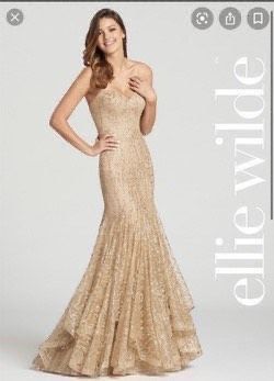Ellie Wilde Gold Size 14 Plus Size Tall Height Prom Mermaid Dress on Queenly