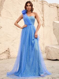 Style FSWD0909 Faeriesty Blue Size 12 Sequined Plus Size Fswd0909 A-line Dress on Queenly