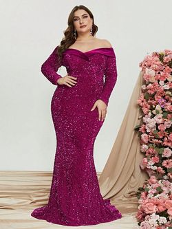 Style FSWD0808P Faeriesty Pink Size 20 Velvet Long Sleeve Sequined Tall Height Mermaid Dress on Queenly
