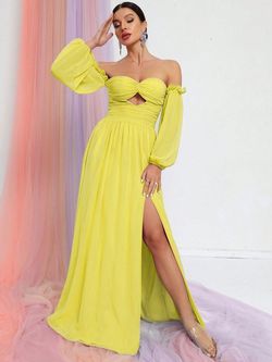 Style FSWD0635 Faeriesty Yellow Size 12 Floor Length Jersey Tall Height A-line Dress on Queenly