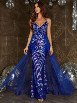 Style FSWD0840 Faeriesty Blue Size 4 Fswd0840 Sequined Mermaid Dress on Queenly