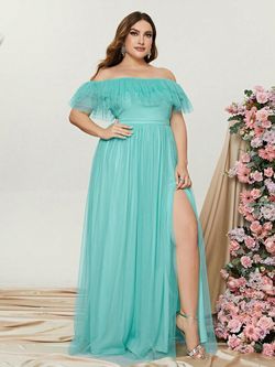 Style FSWD1087P Faeriesty Green Size 20 Tulle Jersey Sheer A-line Dress on Queenly