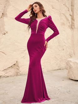 Style FSWD0368 Faeriesty Pink Size 0 Floor Length Velvet Tall Height Straight Dress on Queenly