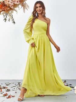 Style FSWD0794 Faeriesty Yellow Size 0 Tulle One Shoulder Military Floor Length Straight Dress on Queenly