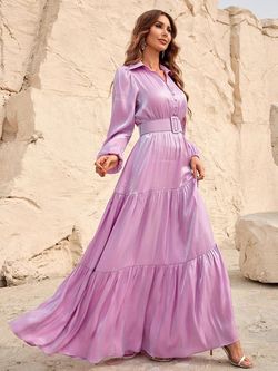Style FSWD0966 Faeriesty Purple Size 12 Jersey Belt Straight Dress on Queenly