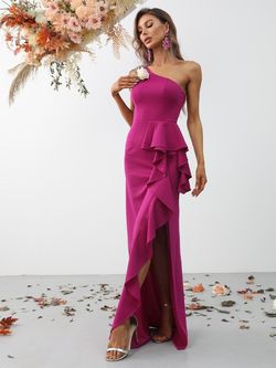 Style FSWD0826 Faeriesty Pink Size 12 One Shoulder Spandex Floor Length Euphoria Side slit Dress on Queenly