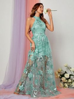 Style FSWD1143 Faeriesty Green Size 0 Floor Length Polyester Sequined Print Straight Dress on Queenly