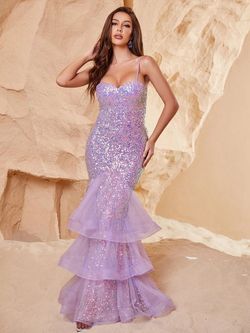 Style FSWD1135 Faeriesty Purple Size 0 Violet Sequined Mermaid Dress on Queenly