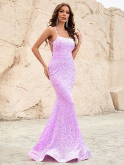 Style FSWD0586 Faeriesty Purple Size 4 Tall Height Polyester Sequined Mermaid Dress on Queenly