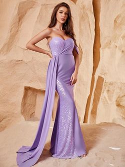 Style FSWD0646 Faeriesty Purple Size 4 Jersey Tall Height Violet Sequined Sweetheart Straight Dress on Queenly