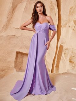 Style FSWD0646 Faeriesty Purple Size 8 Satin Jersey Sweetheart Floor Length Straight Dress on Queenly