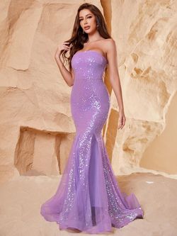 Style FSWD1139 Faeriesty Purple Size 0 Tall Height Sequined Sheer Mermaid Dress on Queenly
