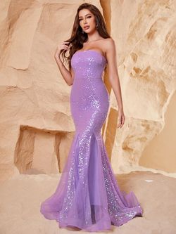 Style FSWD1139 Faeriesty Purple Size 12 Sheer Polyester Tall Height Mermaid Dress on Queenly